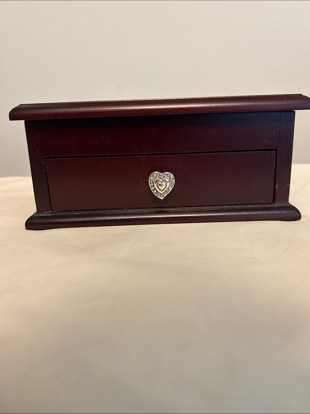 Brighton Wooden Jewelry Box with Heart Pull - Dark Cherry